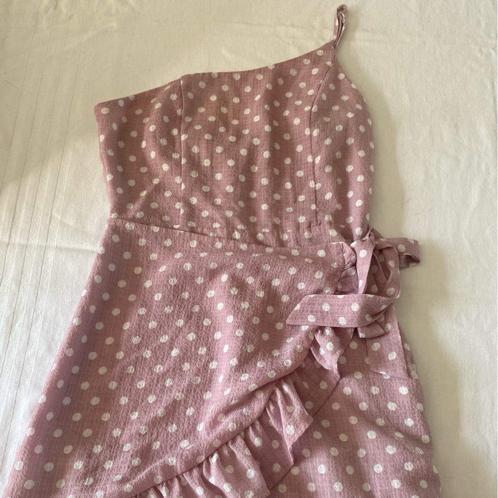 pink polka dot one shoulder dress size small